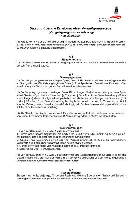 Vergnügungssteuersatzung (pdf) - in Dietenheim