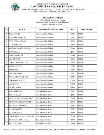 UNIVERSITAS NEGERI PADANG PENGUMUMAN