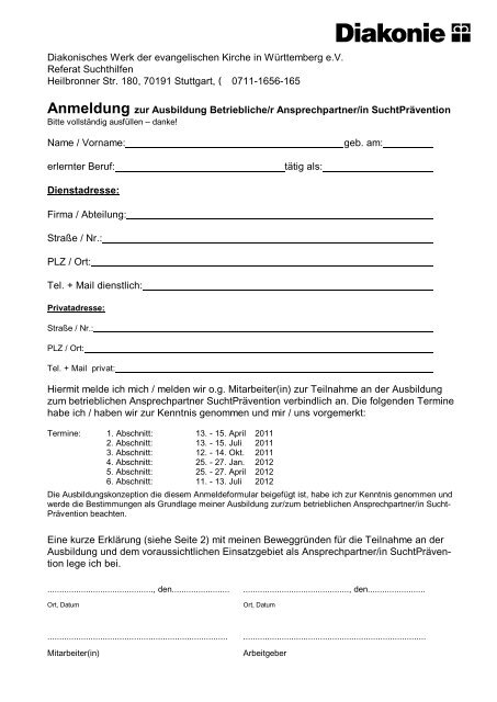 Anmeldung zur Ausbildung Betriebliche/r Ansprechpartner/in ...