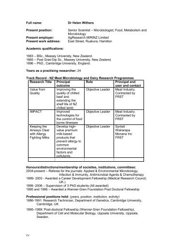 Dr Helen Withers Present position - Environmental Science ...