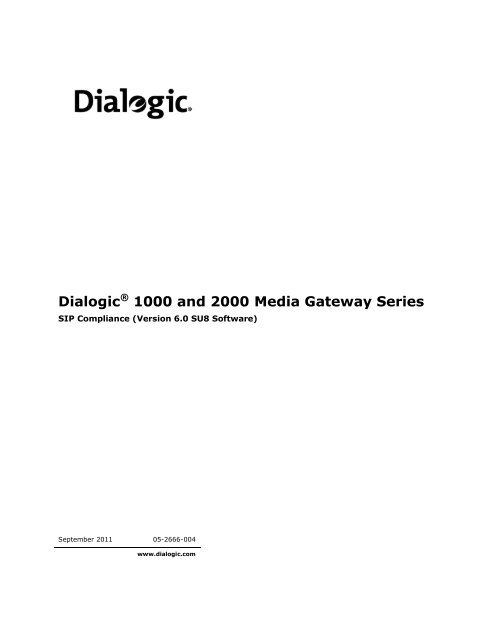 Dialogic 1000 and 2000 Media Gateway Series SIP Compliance