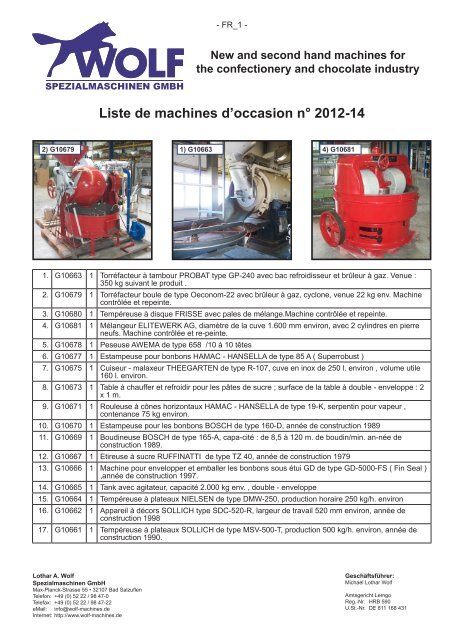 Liste de machines d'occasion n° 2012-14 - Lothar A. Wolf ...