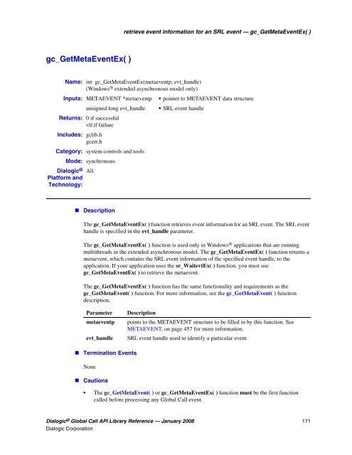 Dialogic® Global Call API Library Reference