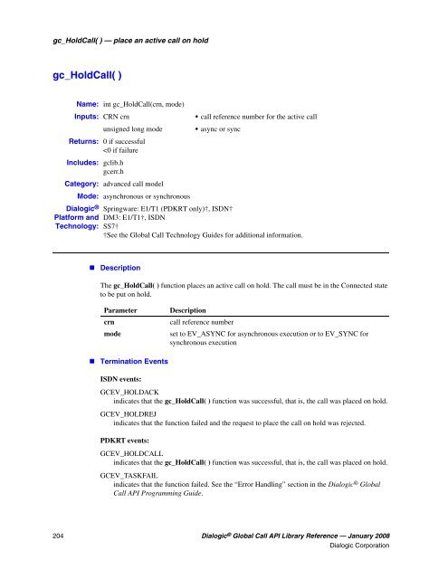 Dialogic® Global Call API Library Reference