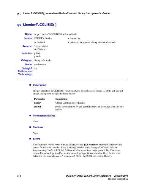 Dialogic® Global Call API Library Reference