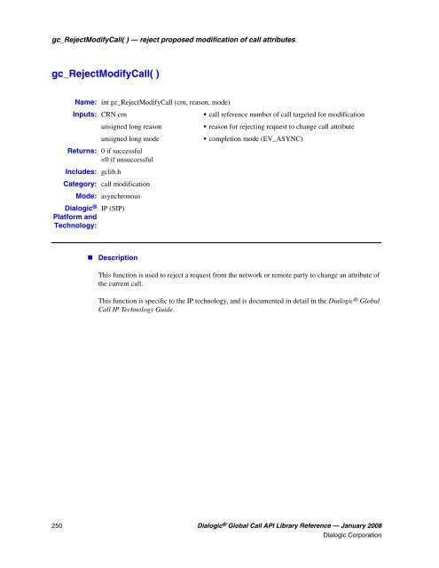Dialogic® Global Call API Library Reference