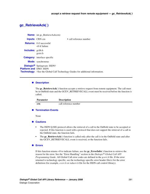 Dialogic® Global Call API Library Reference