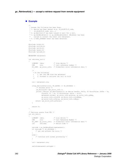 Dialogic® Global Call API Library Reference