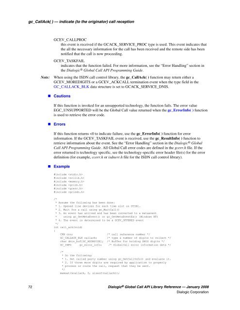 Dialogic® Global Call API Library Reference