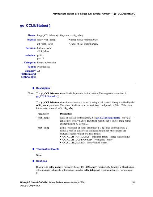 Dialogic® Global Call API Library Reference