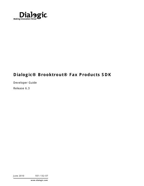 Brooktrout Fax Products SDK Developer Guide - Dialogic