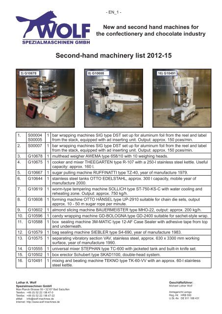 Second-hand machinery list 2012-15 - Lothar A. Wolf ...