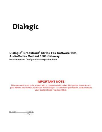 SR140 Fax Software with AudioCodes Mediant 1000 ... - Dialogic