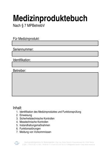 Medizinproduktebuch - Dipl.-Ing. Dieter Wendt