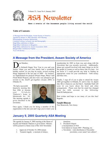 A Message from the President, Assam Society of America - Assam.Org