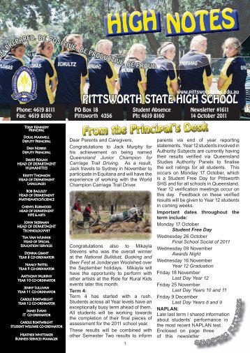 Pittsworth High School Newsletter - Debra Australia