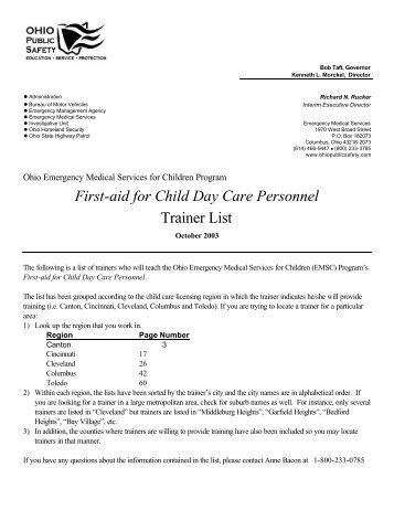 First-aid for Child Day Care Personnel - ODPS | Emergency Medical ...