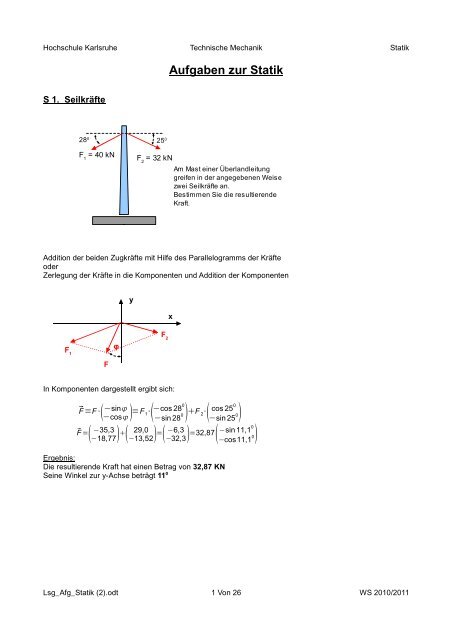 Statik Aufgaben Mit Lösungen Pdf Aufgaben zur Statik - home.hs-karlsruhe.de