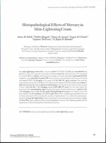 Histopathological Effect of Mercury in Skin-Lightening Cream.