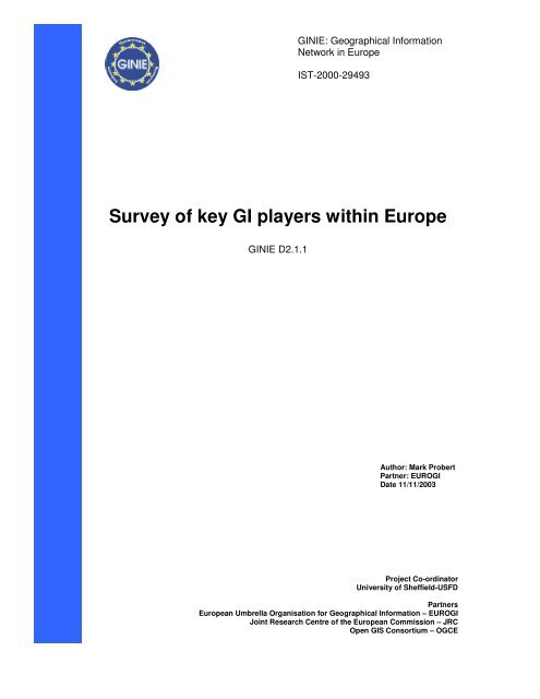 Survey of key GI players within Europe - EC GI &amp; GIS Portal