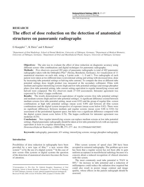 The effect of dose reduction on the detection - Dentomaxillofacial ...