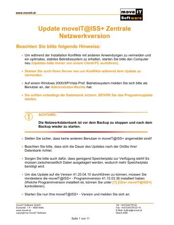 Update moveIT@ISS+ Zentrale Netzwerkversion - moveIT Software ...