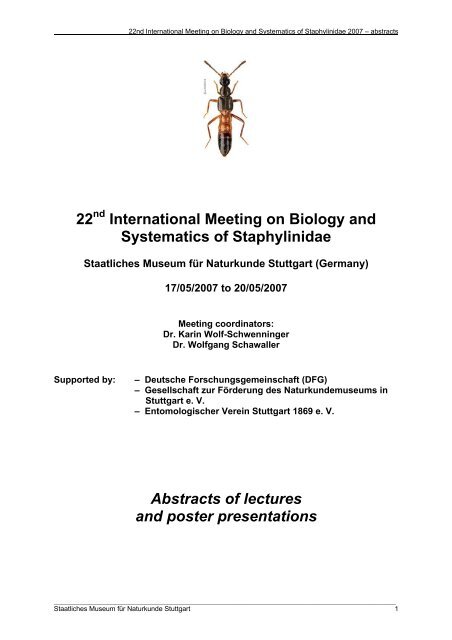 International Meeting on Biology and Systematics of Staphylinidae