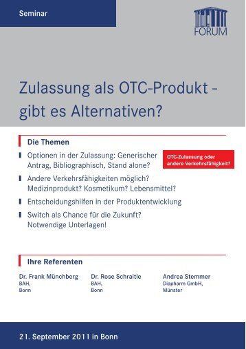 Zulassung als OTC-Produkt - gibt es Alternativen? - Diapharm