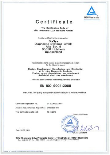 ISO 9001 - DiaSys Diagnostic Systems GmbH