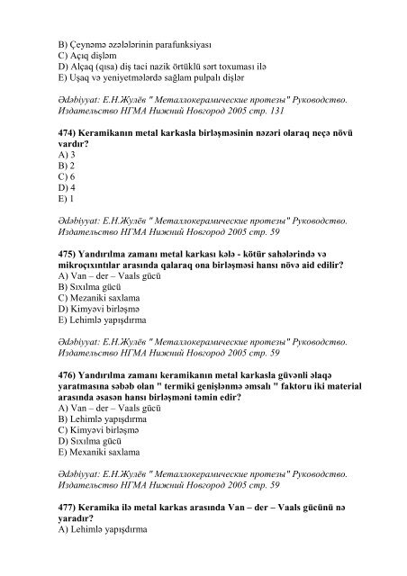 Stomatologiya ixtisası üzrə nümunəvi test suallarının ... - Stomatoloq