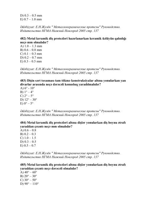 Stomatologiya ixtisası üzrə nümunəvi test suallarının ... - Stomatoloq