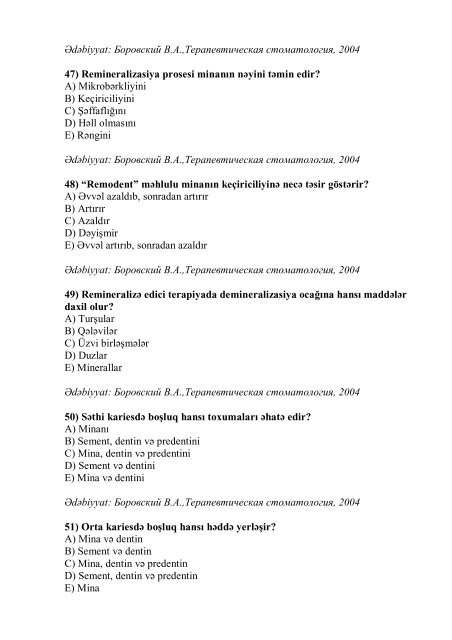 Stomatologiya ixtisası üzrə nümunəvi test suallarının ... - Stomatoloq