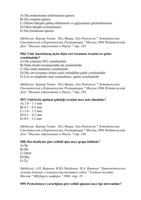 Stomatologiya ixtisası üzrə nümunəvi test suallarının ... - Stomatoloq