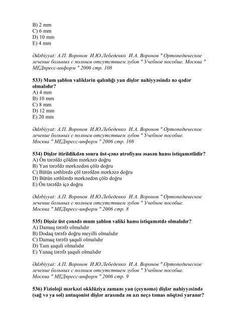 Stomatologiya ixtisası üzrə nümunəvi test suallarının ... - Stomatoloq