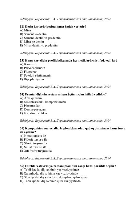 Stomatologiya ixtisası üzrə nümunəvi test suallarının ... - Stomatoloq