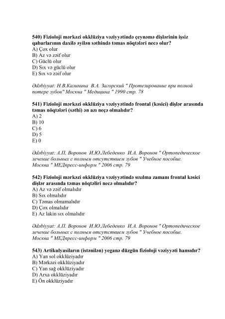 Stomatologiya ixtisası üzrə nümunəvi test suallarının ... - Stomatoloq