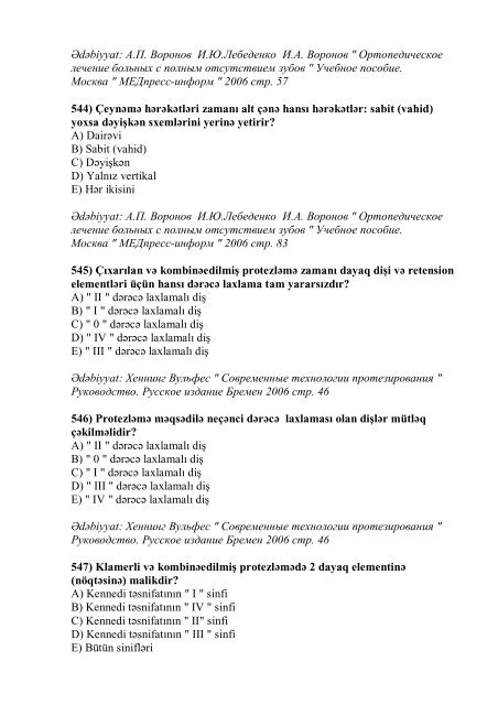 Stomatologiya ixtisası üzrə nümunəvi test suallarının ... - Stomatoloq