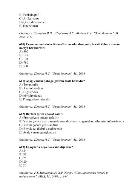 Stomatologiya ixtisası üzrə nümunəvi test suallarının ... - Stomatoloq