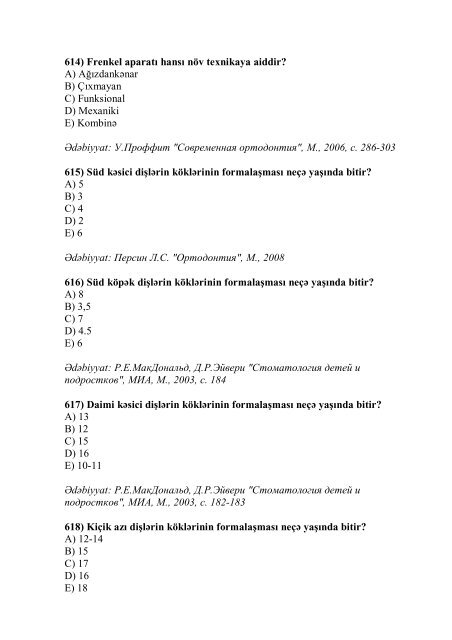 Stomatologiya ixtisası üzrə nümunəvi test suallarının ... - Stomatoloq