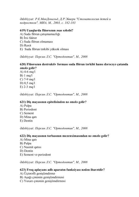 Stomatologiya ixtisası üzrə nümunəvi test suallarının ... - Stomatoloq