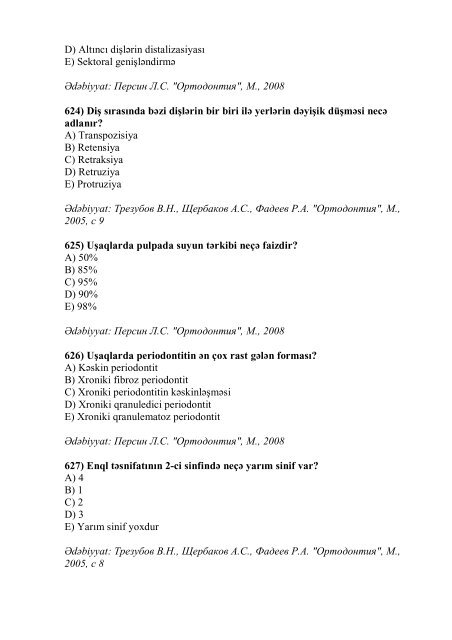 Stomatologiya ixtisası üzrə nümunəvi test suallarının ... - Stomatoloq