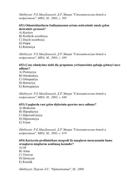 Stomatologiya ixtisası üzrə nümunəvi test suallarının ... - Stomatoloq