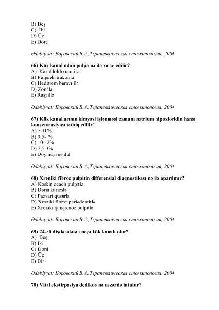 Stomatologiya ixtisası üzrə nümunəvi test suallarının ... - Stomatoloq