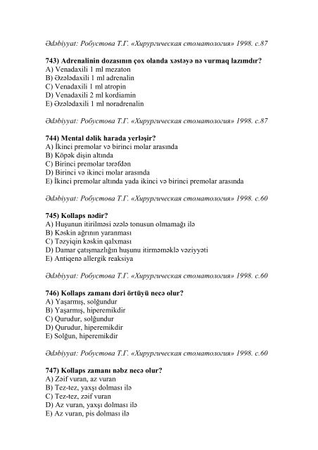 Stomatologiya ixtisası üzrə nümunəvi test suallarının ... - Stomatoloq