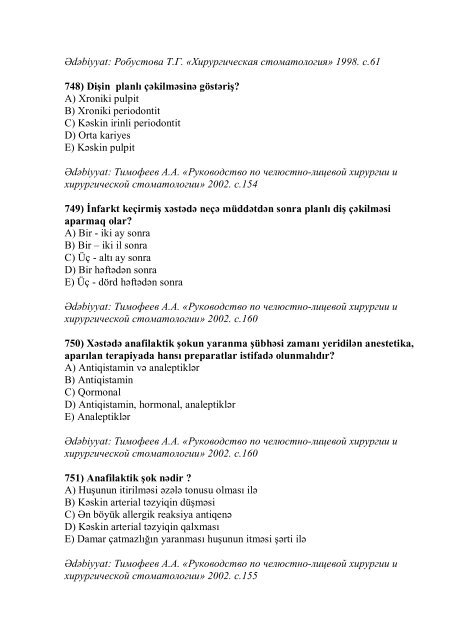 Stomatologiya ixtisası üzrə nümunəvi test suallarının ... - Stomatoloq