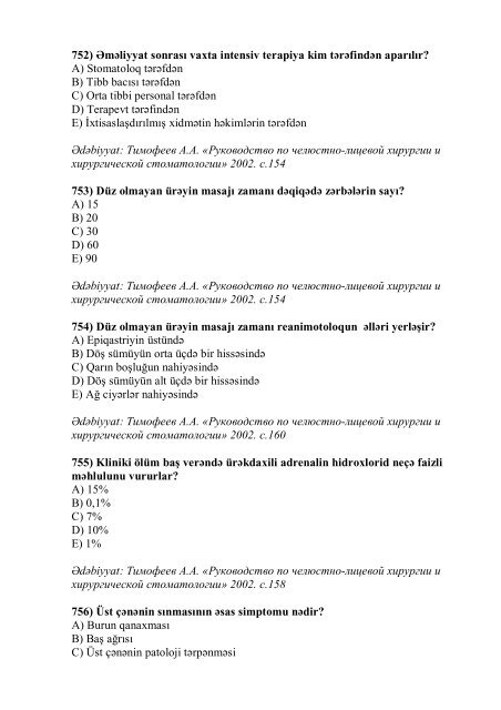 Stomatologiya ixtisası üzrə nümunəvi test suallarının ... - Stomatoloq