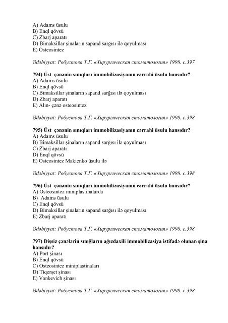 Stomatologiya ixtisası üzrə nümunəvi test suallarının ... - Stomatoloq