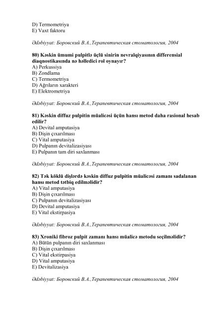 Stomatologiya ixtisası üzrə nümunəvi test suallarının ... - Stomatoloq