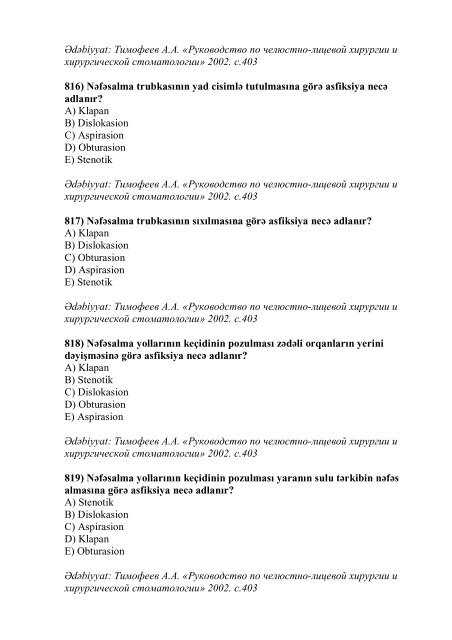 Stomatologiya ixtisası üzrə nümunəvi test suallarının ... - Stomatoloq