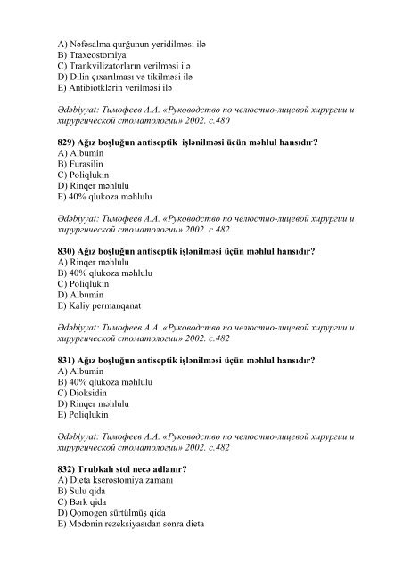 Stomatologiya ixtisası üzrə nümunəvi test suallarının ... - Stomatoloq